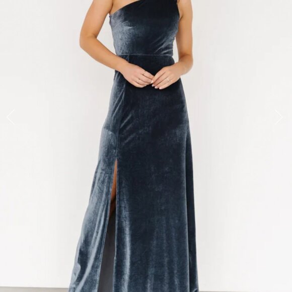 Baltic Born Tatiana Velvet One Shoulder Maxi Dress In Slate Blue Size Small Gray - Picture 1 of 14